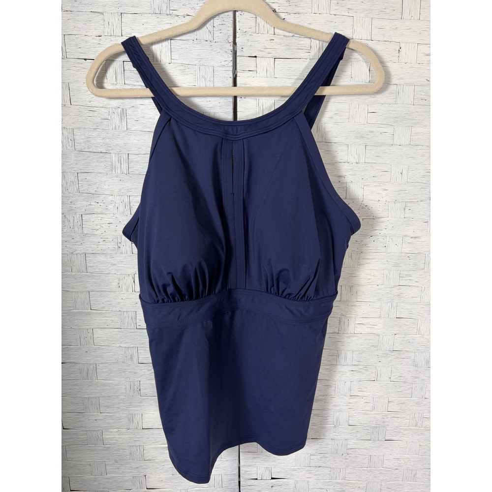 Lands'End Womens Tankini Top Navy High Neck Keyhole Adjustable Straps Plus Size